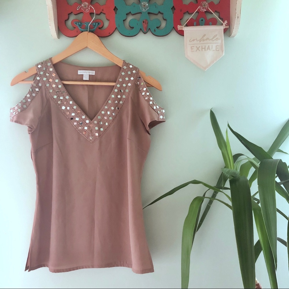 Sequined cold shoulder top